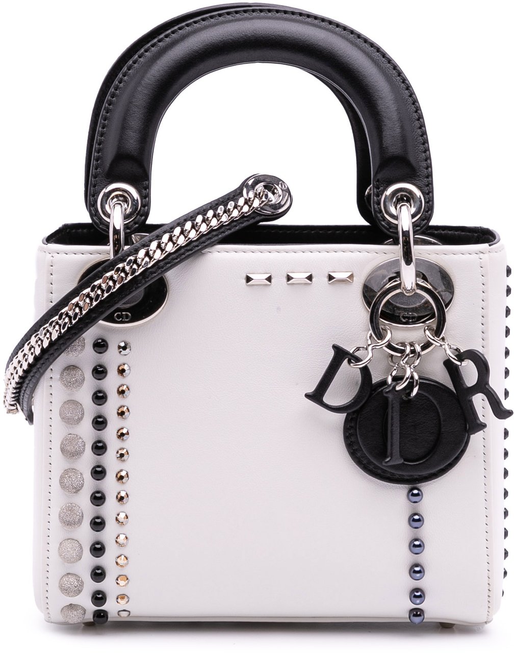 Dior Mini Studded Lambskin Crystal Pearl Lady Dior Wit