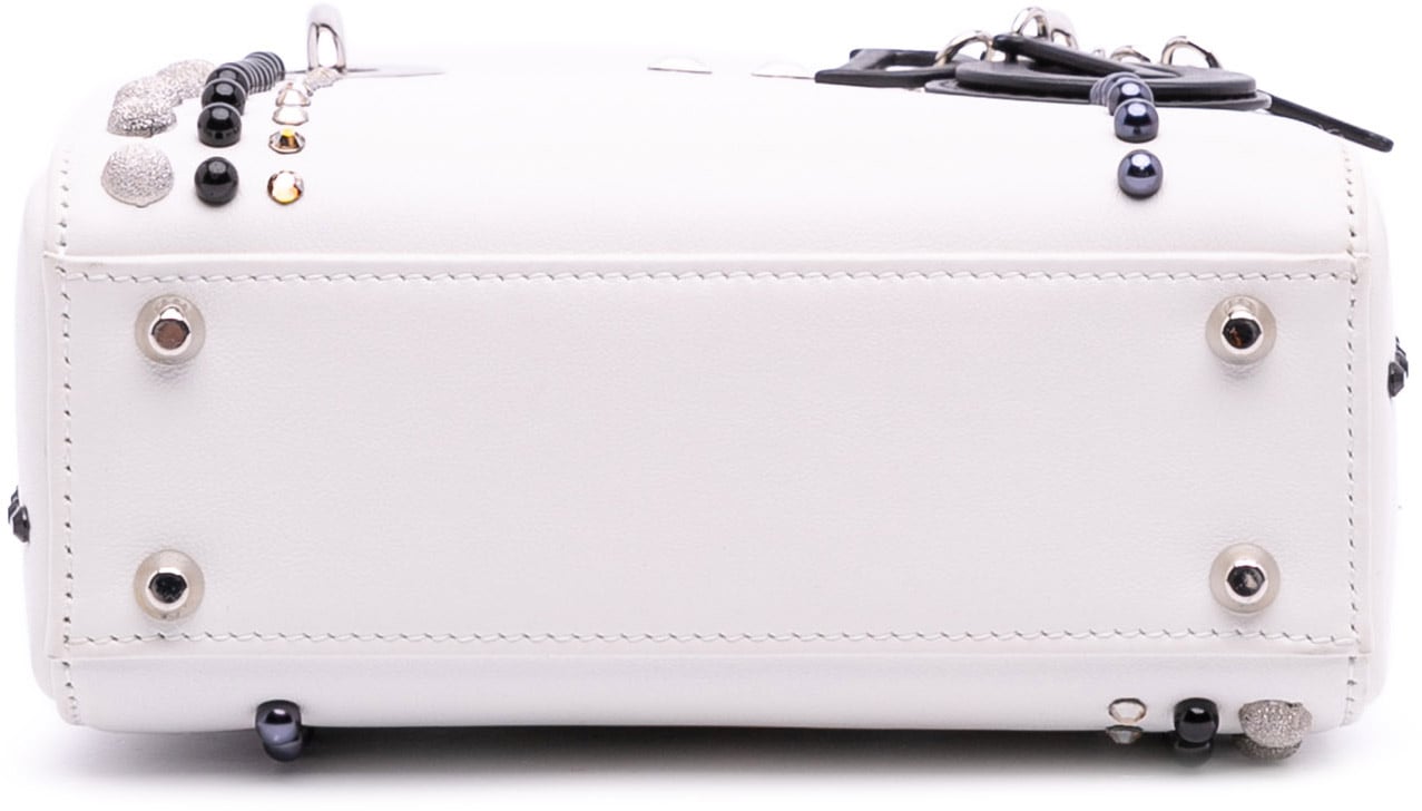 Dior Mini Studded Lambskin Crystal Pearl Lady Dior Wit