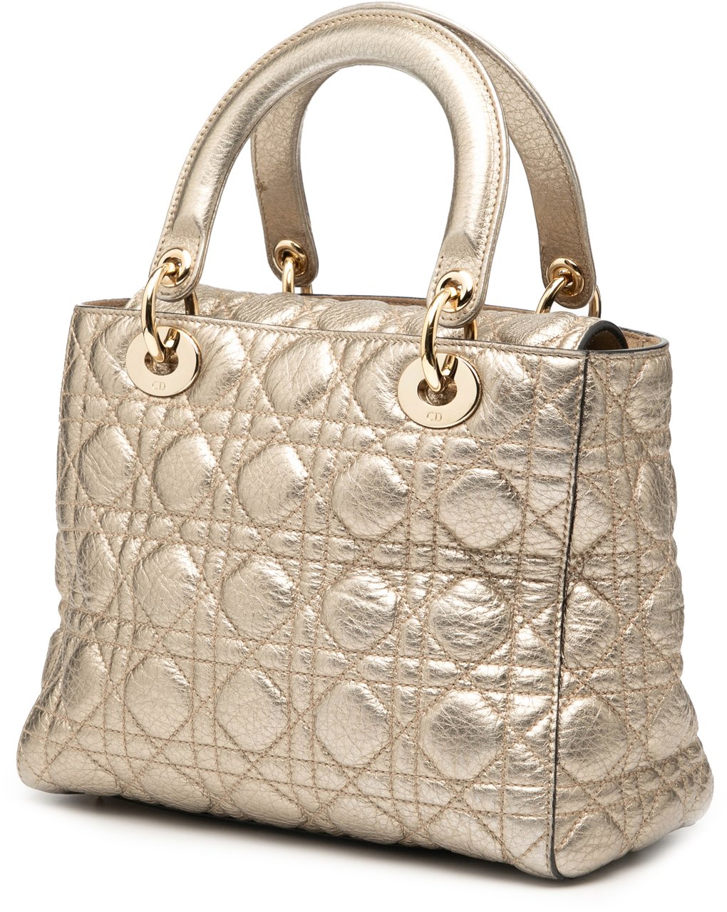 Dior Medium Metallic Grained Calfskin Cannage Supple Lady Dior Goud