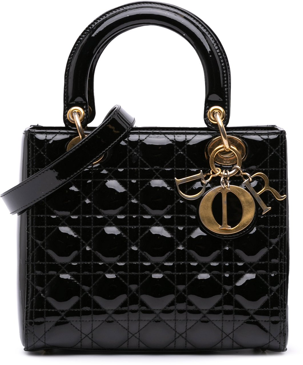 Dior Medium Patent Cannage Lady Dior Zwart
