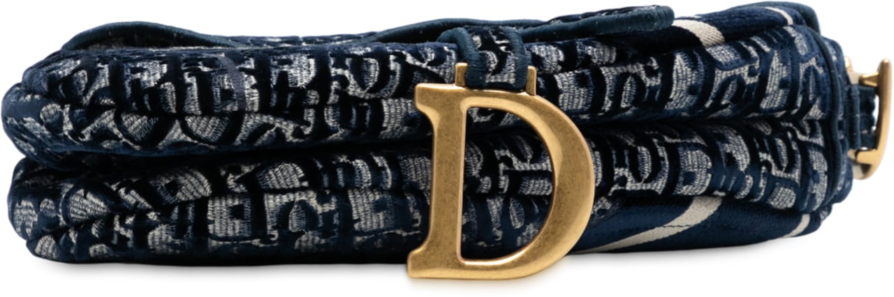 Dior Oblique Embroidered Velvet Saddle Bag Blauw