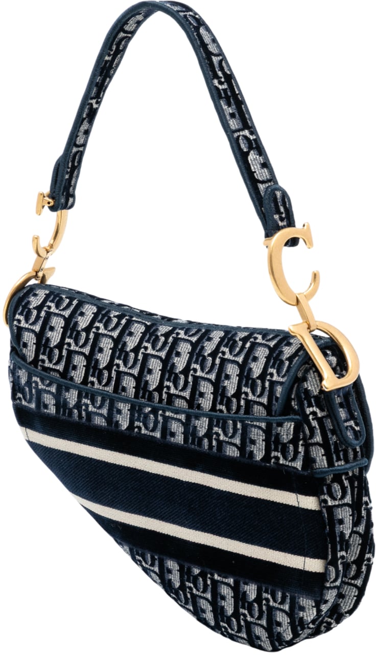 Dior Oblique Embroidered Velvet Saddle Bag Blauw