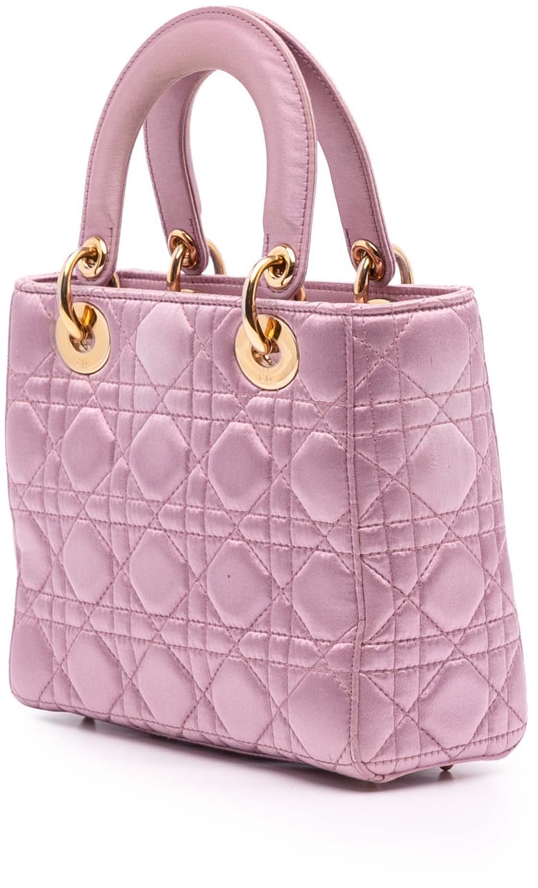Dior Small Satin Cannage Swarovski Lady Dior Roze