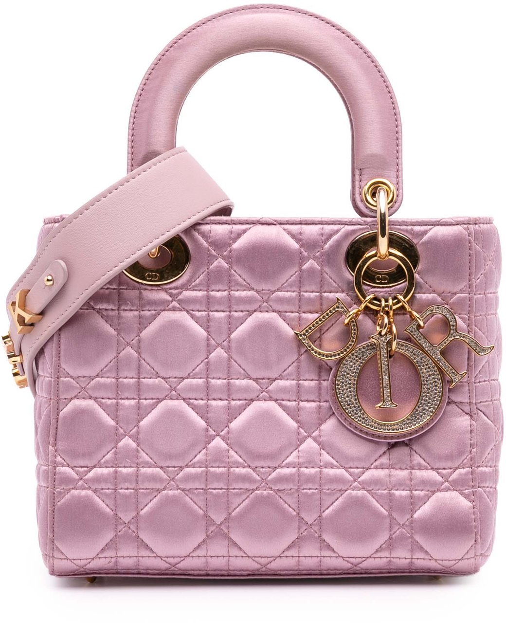 Dior Small Satin Cannage Swarovski Lady Dior Roze