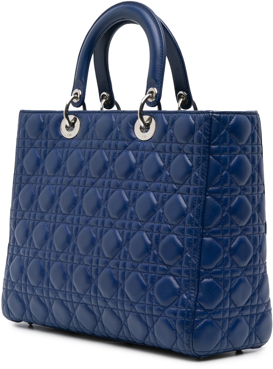 Dior Large Lambskin Cannage Lady Dior Blauw
