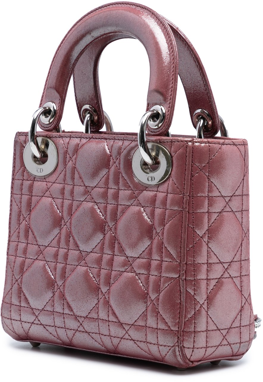 Dior Mini Iridescent Lambskin Cannage Lady Dior Roze