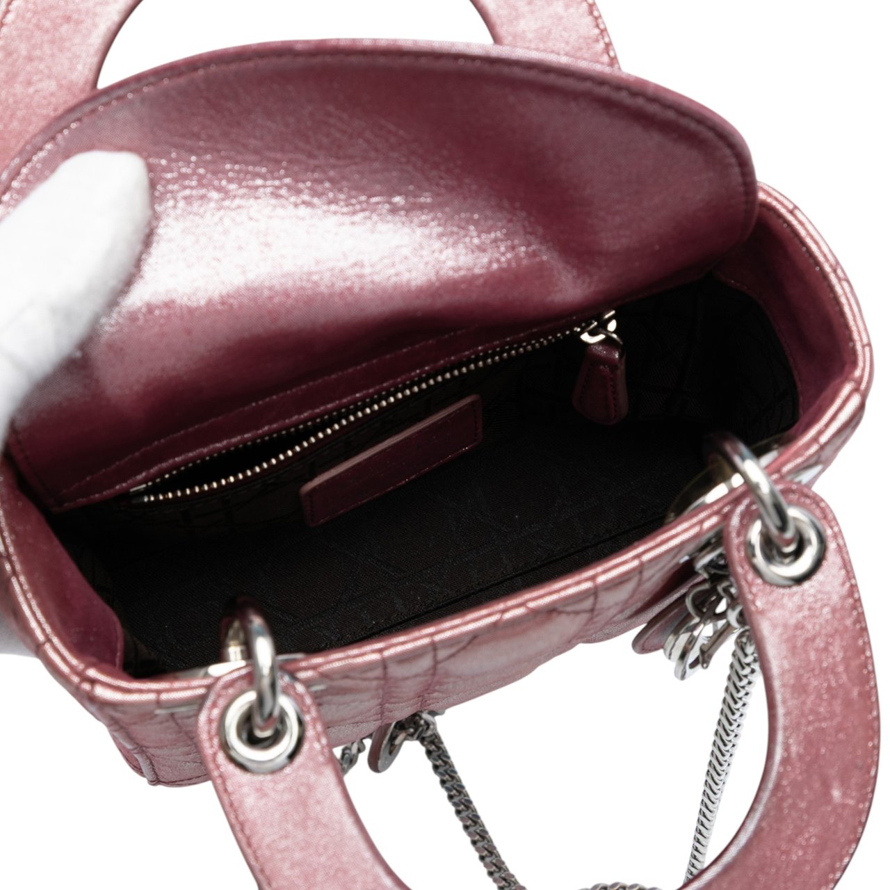 Dior Mini Iridescent Lambskin Cannage Lady Dior Roze