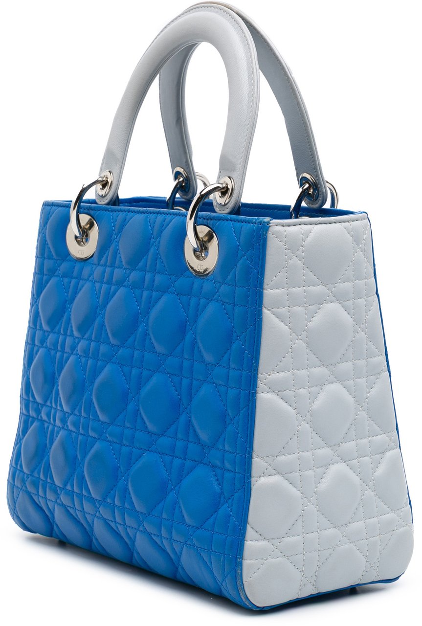 Dior Medium Bicolor Lambskin Cannage Lady Dior Blauw