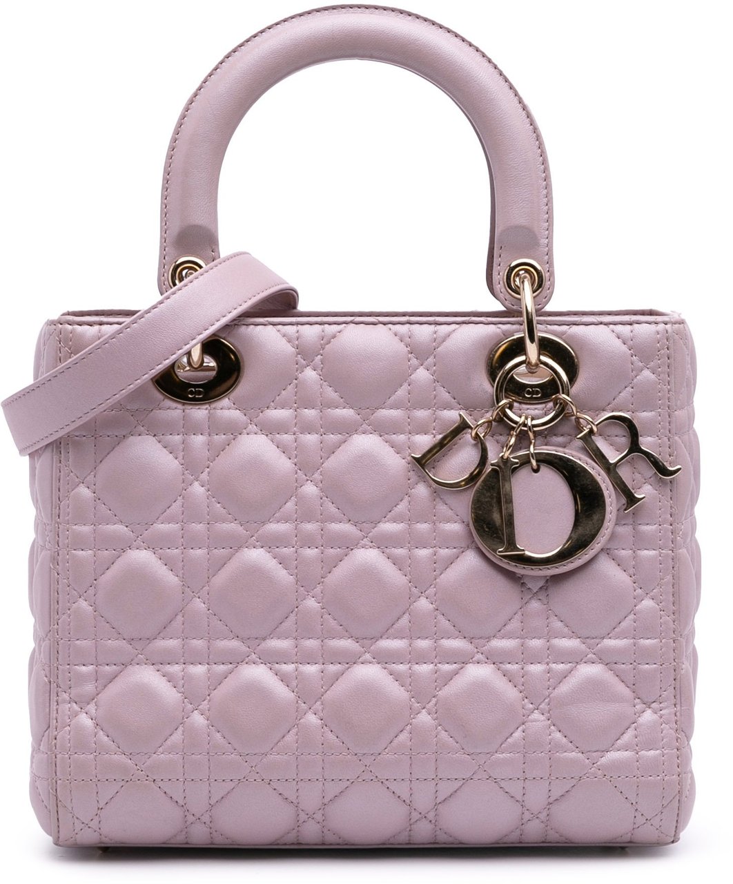 Dior Medium Pearlescent Lambskin Cannage Lady Dior Roze