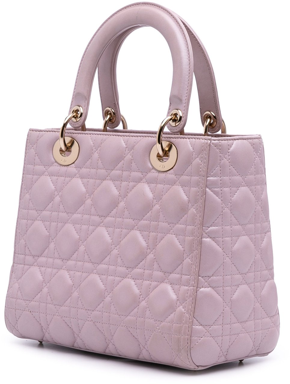 Dior Medium Pearlescent Lambskin Cannage Lady Dior Roze