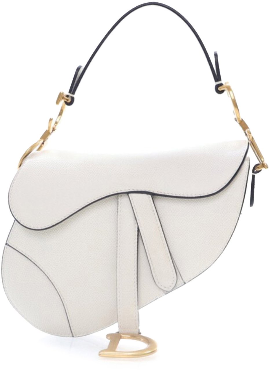 Dior Mini Grained Calfskin Saddle Bag Wit