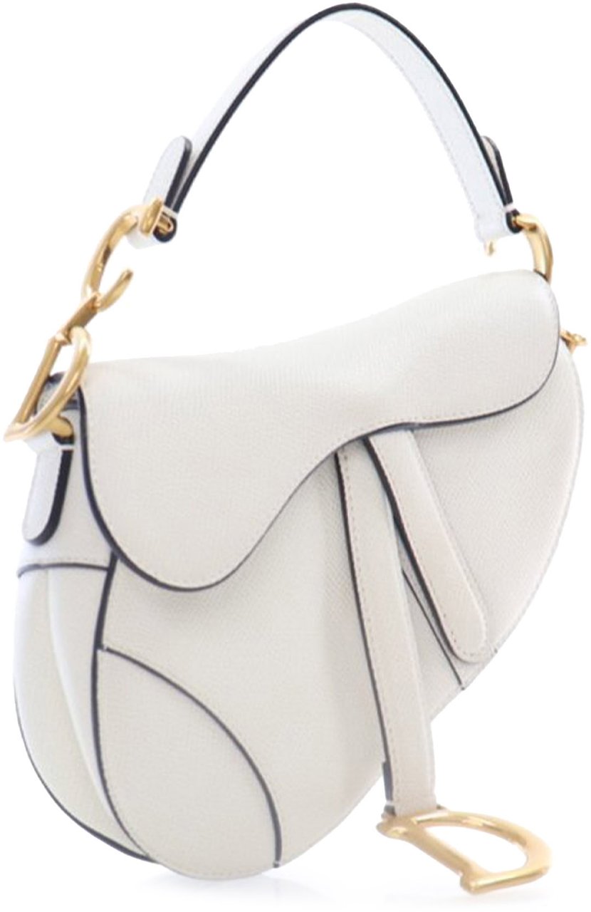 Dior Mini Grained Calfskin Saddle Bag Wit
