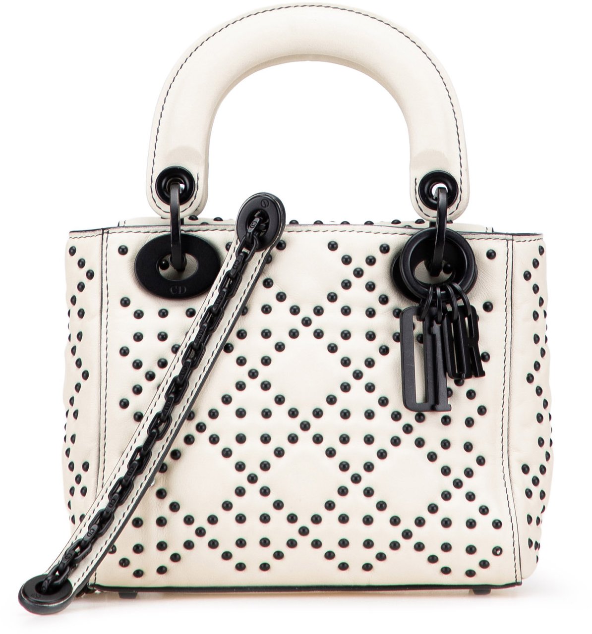 Dior Mini Ultra Matte Calfskin Cannage Studded Supple Lady Dior Wit