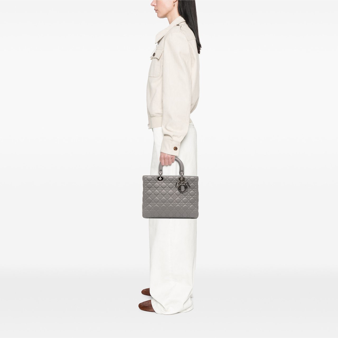 Dior Large Lambskin Cannage Lady Dior Grijs