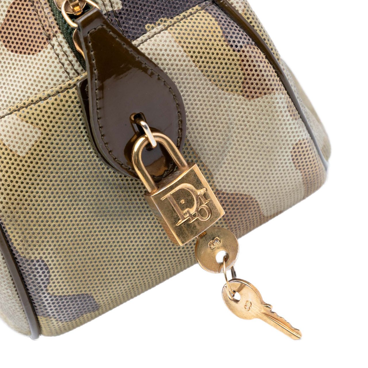 Dior Camouflage Coated Canvas Double Saddle Bowler Bag Groen