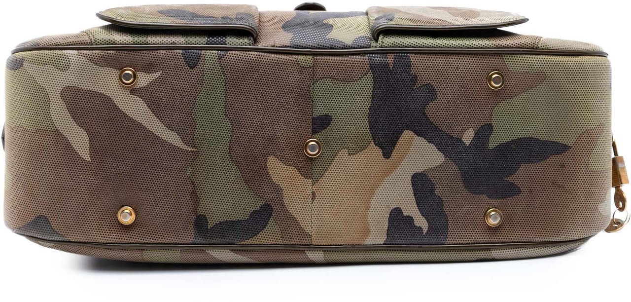Dior Camouflage Coated Canvas Double Saddle Bowler Bag Groen