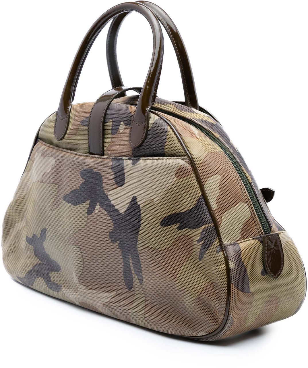 Dior Camouflage Coated Canvas Double Saddle Bowler Bag Groen