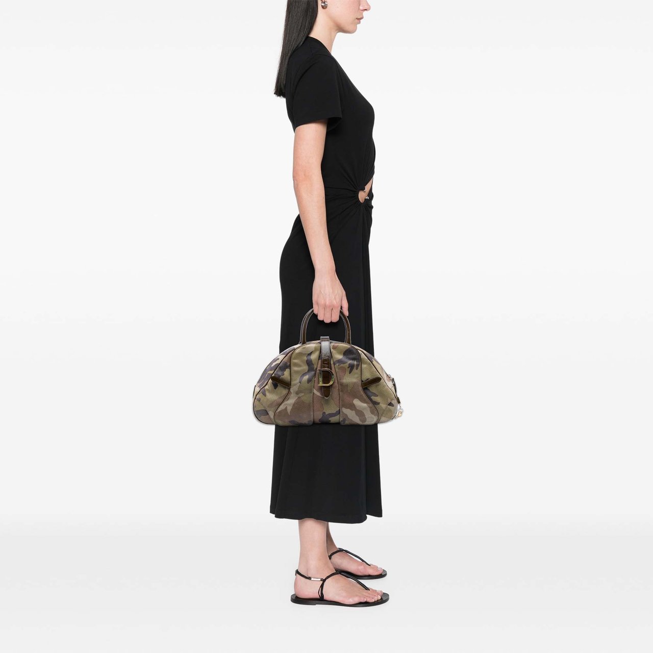 Dior Camouflage Coated Canvas Double Saddle Bowler Bag Groen