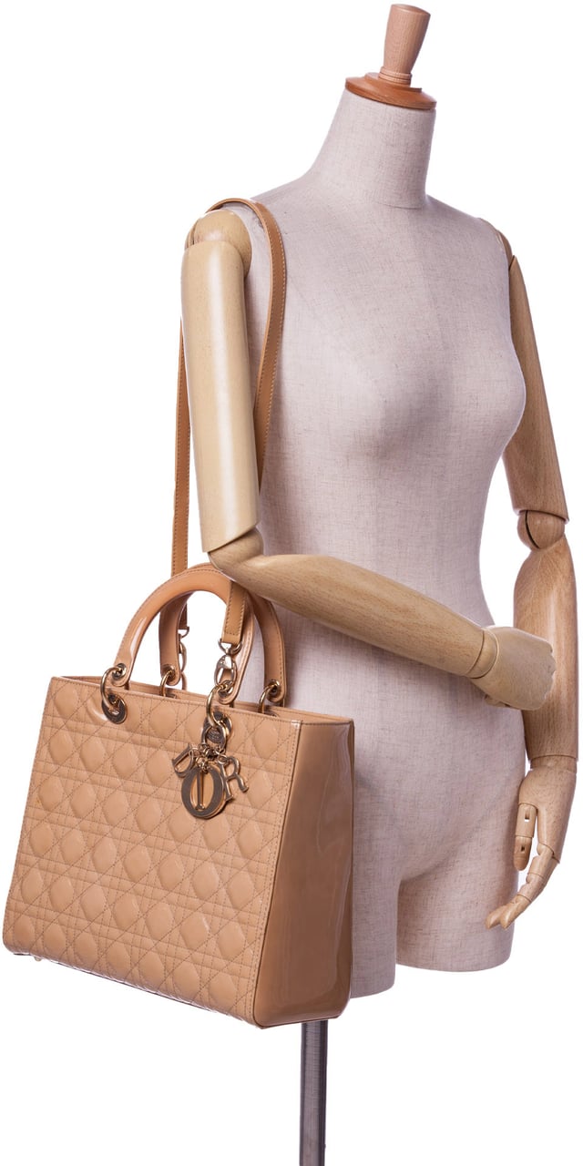 Dior Large Patent Cannage Lady Dior Bruin