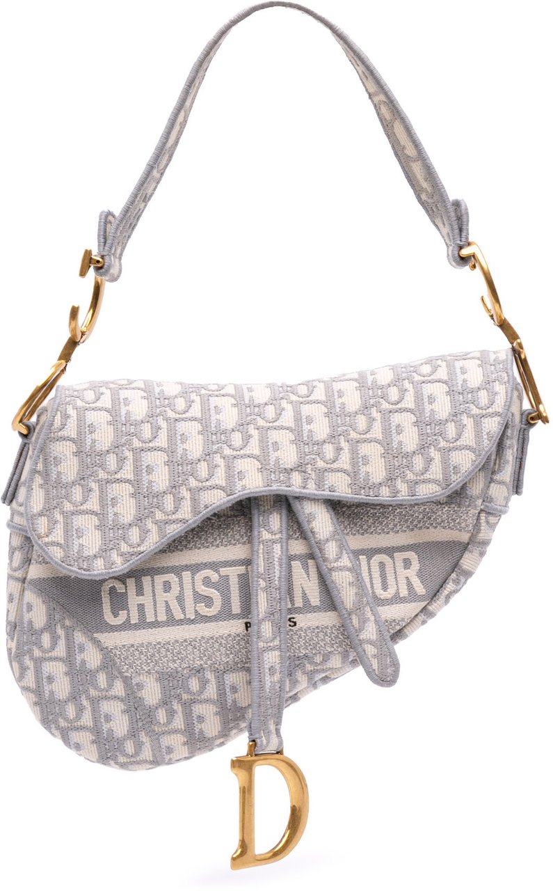Dior Oblique Canvas Embroidered Saddle Bag Grijs