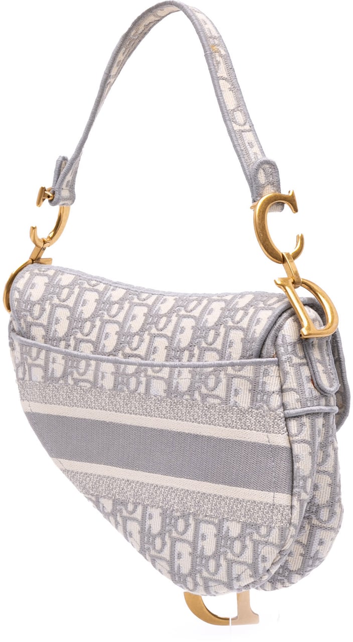 Dior Oblique Canvas Embroidered Saddle Bag Grijs
