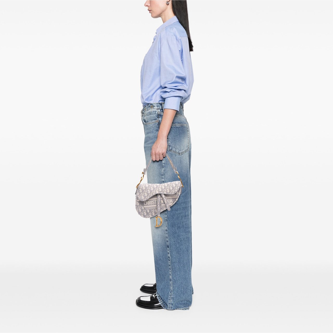 Dior Oblique Canvas Embroidered Saddle Bag Grijs