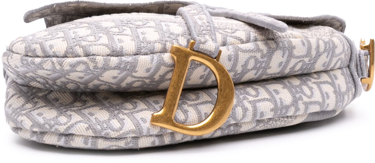 Dior Oblique Canvas Embroidered Saddle Bag Grijs