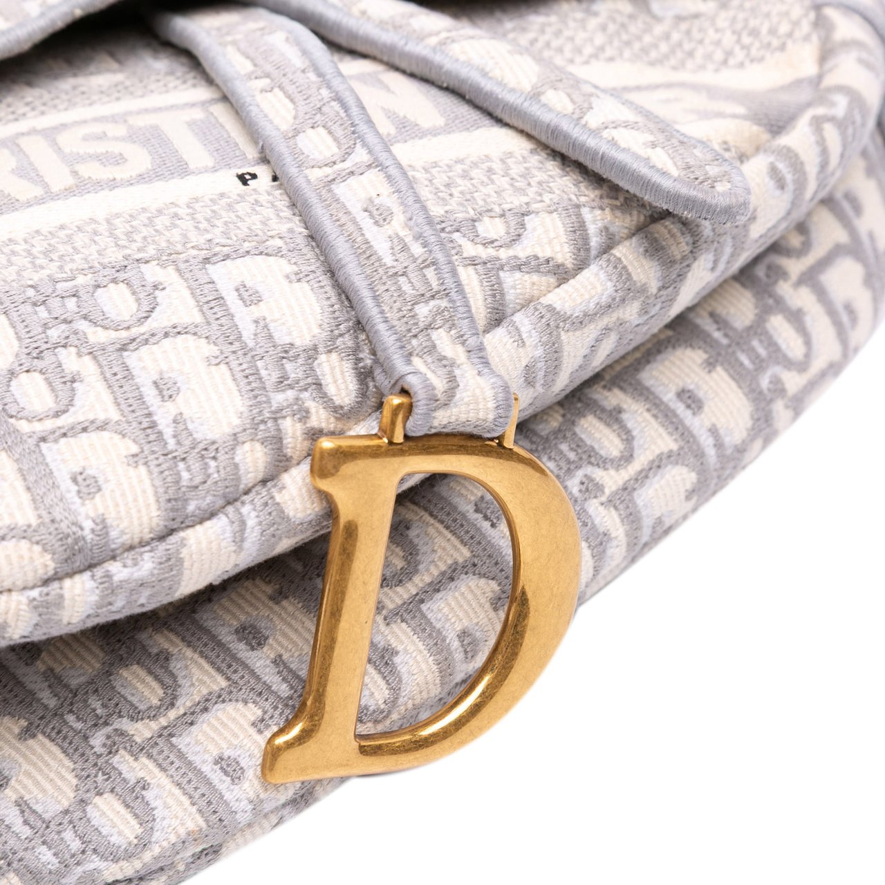 Dior Oblique Canvas Embroidered Saddle Bag Grijs