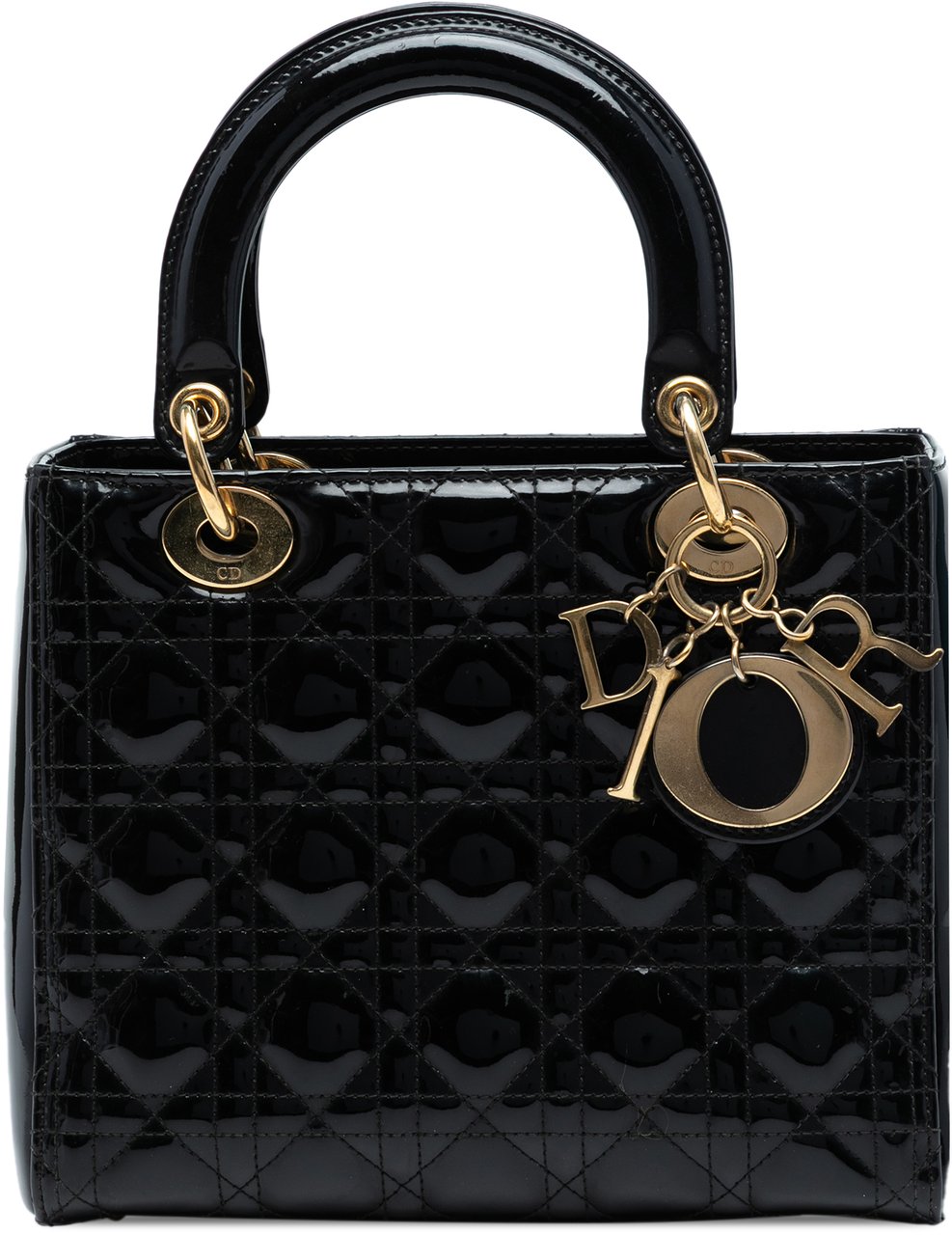 Dior Medium Patent Cannage Lady Dior Zwart