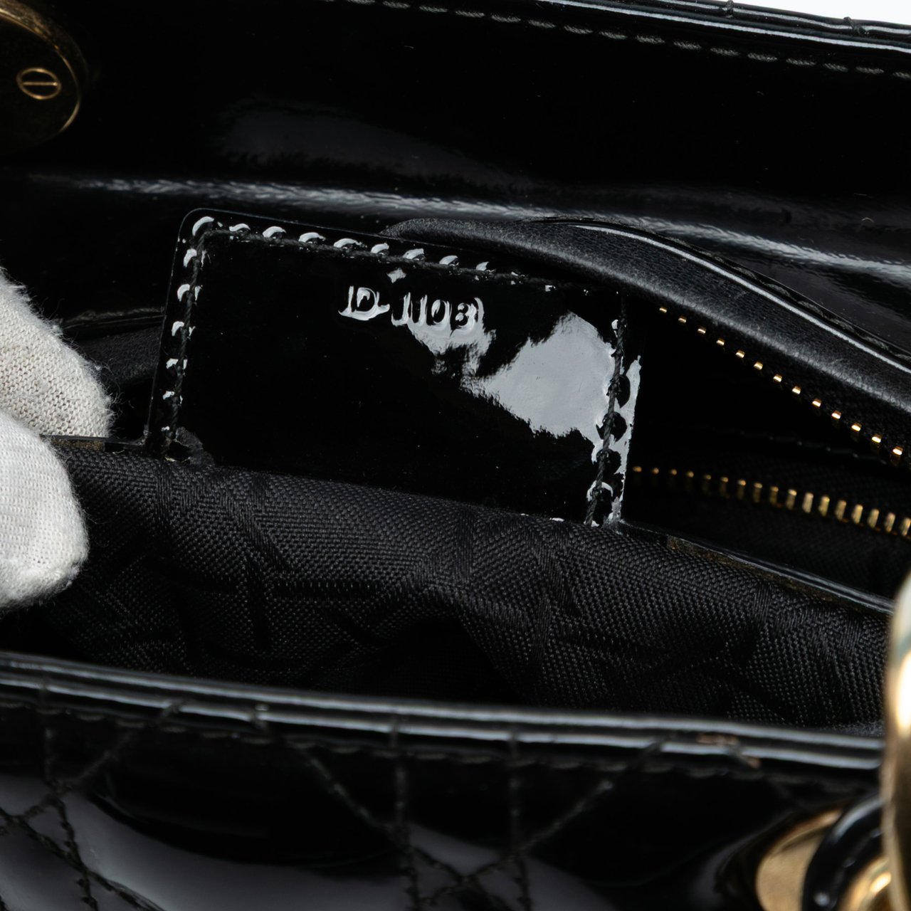 Dior Medium Patent Cannage Lady Dior Zwart