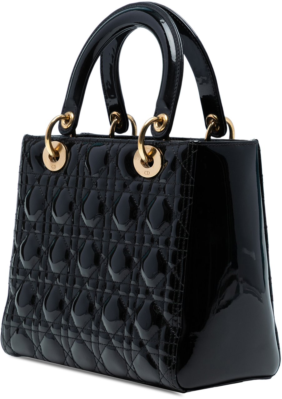 Dior Medium Patent Cannage Lady Dior Zwart