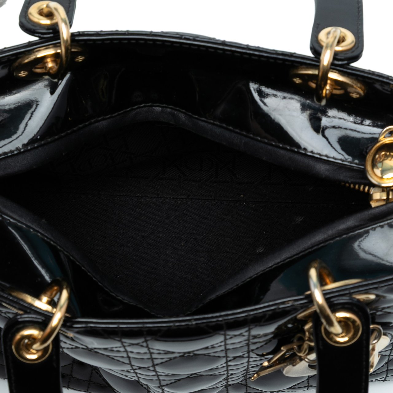 Dior Medium Patent Cannage Lady Dior Zwart