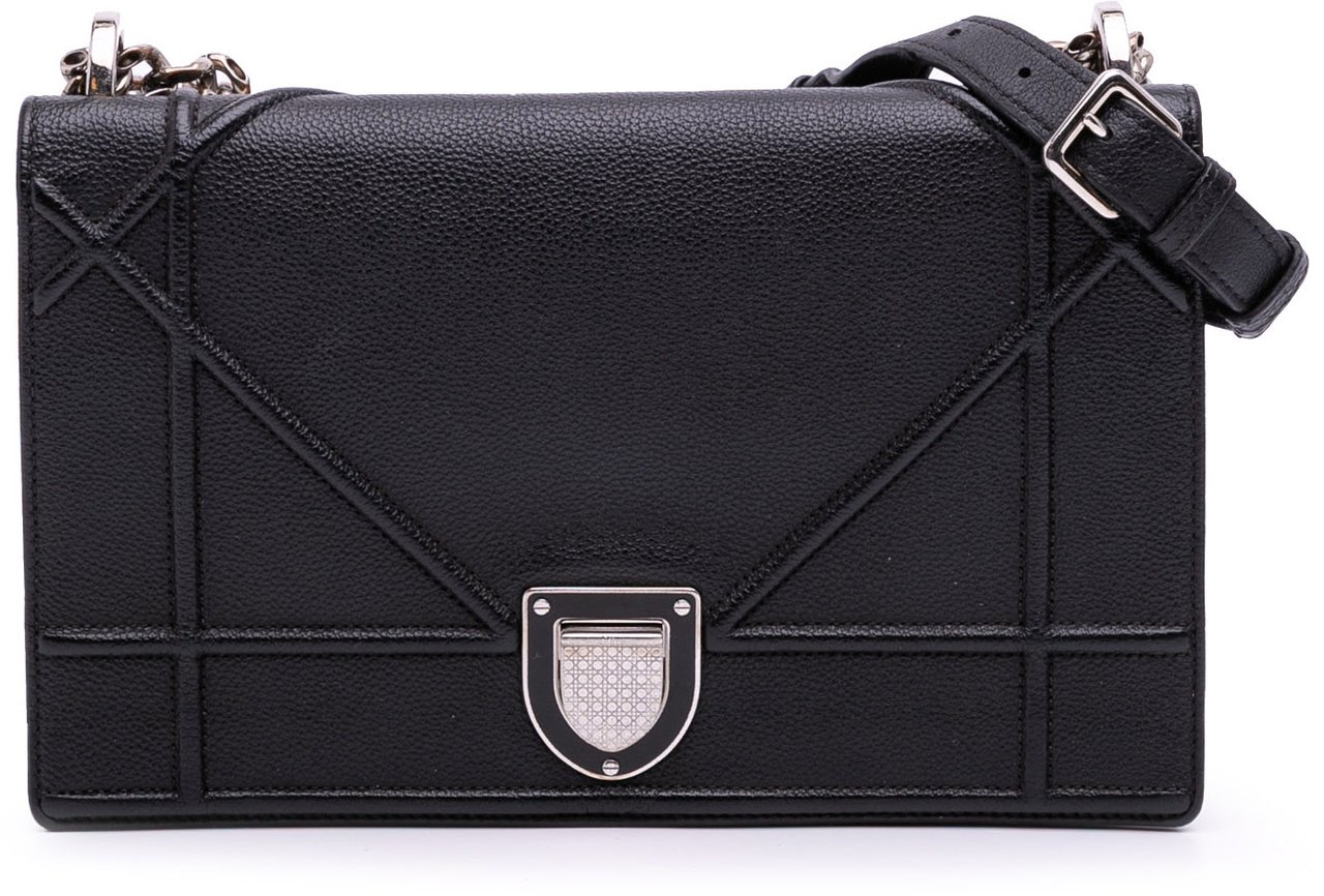 Dior Medium Grained Calfskin Diorama Flap Zwart