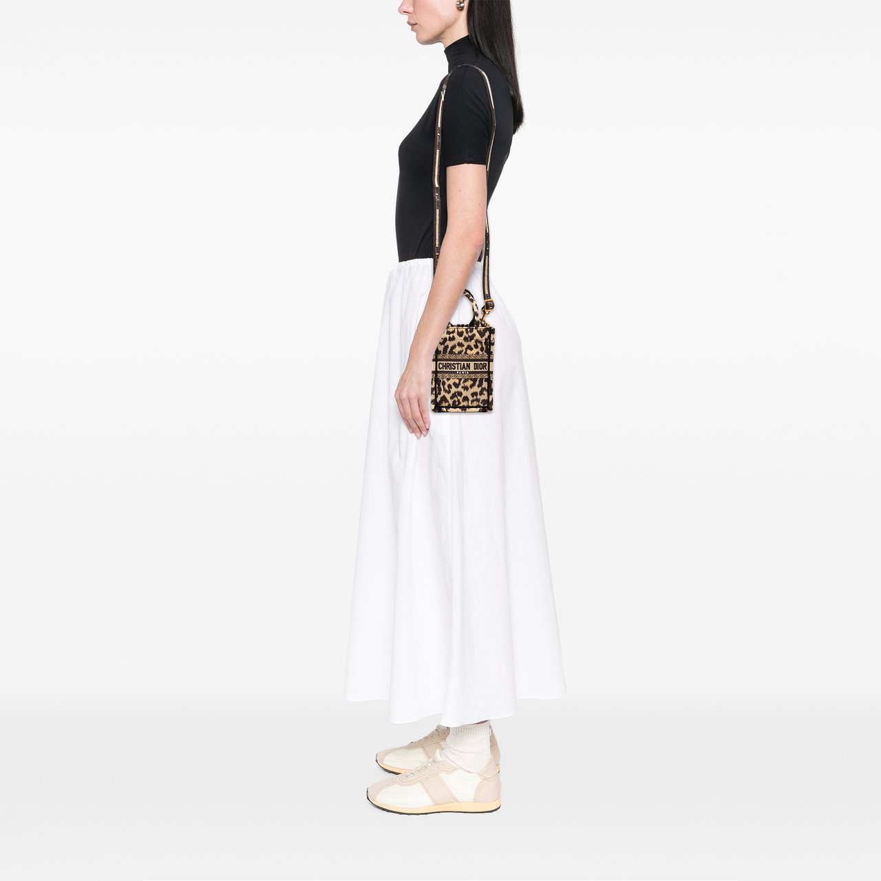 Dior Mizza Mini Embroidered Canvas Leopard Vertical Book Tote Bruin