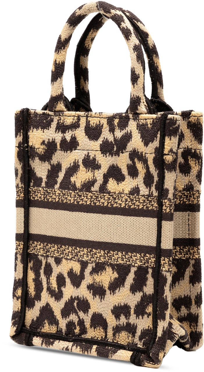 Dior Mizza Mini Embroidered Canvas Leopard Vertical Book Tote Bruin