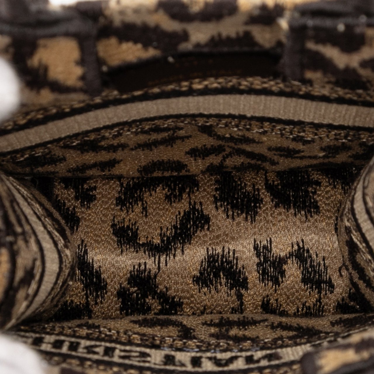 Dior Mizza Mini Embroidered Canvas Leopard Vertical Book Tote Bruin