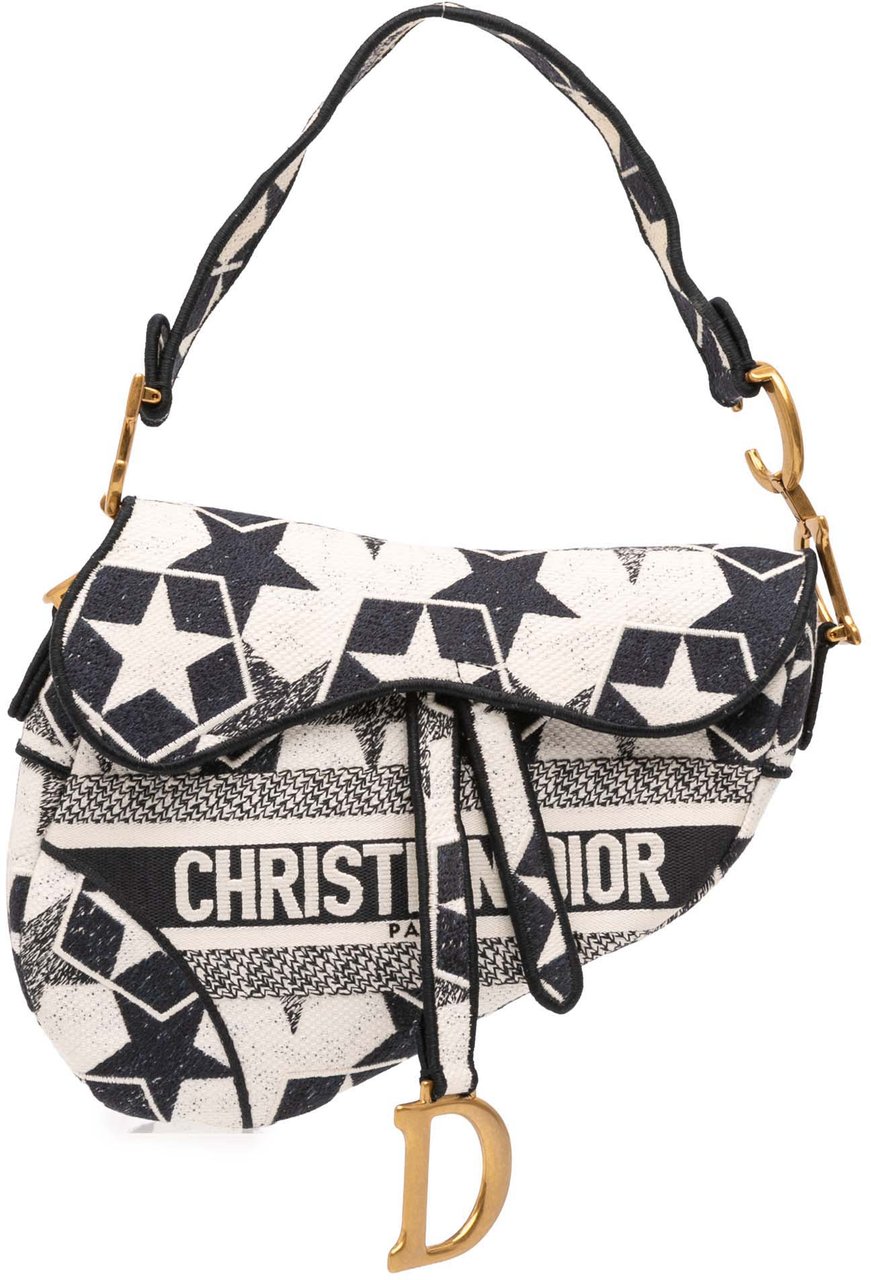Dior Embroidered Canvas Stars Saddle Bag Wit