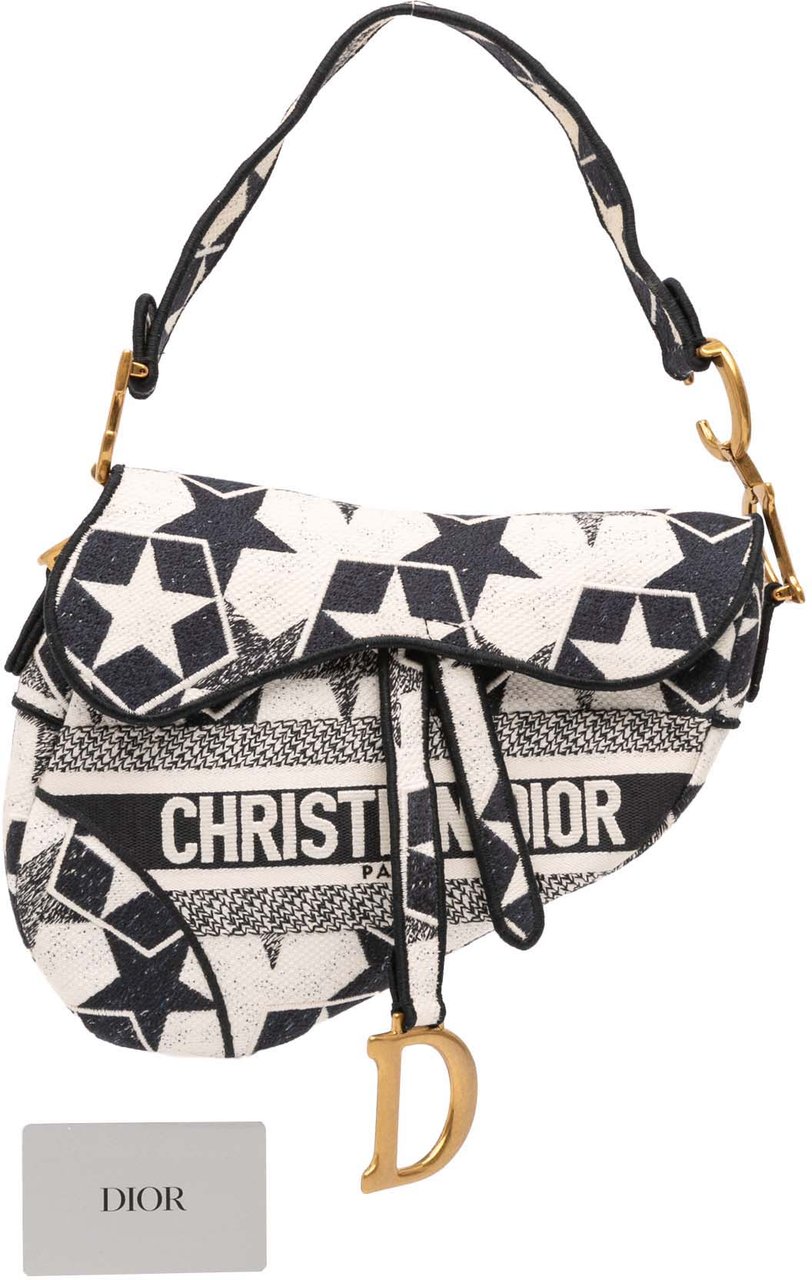 Dior Embroidered Canvas Stars Saddle Bag Wit