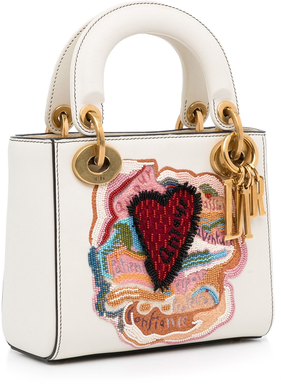 Dior Niki De Saint Phalle Mini Calfskin Dioramour Lady Dior Wit