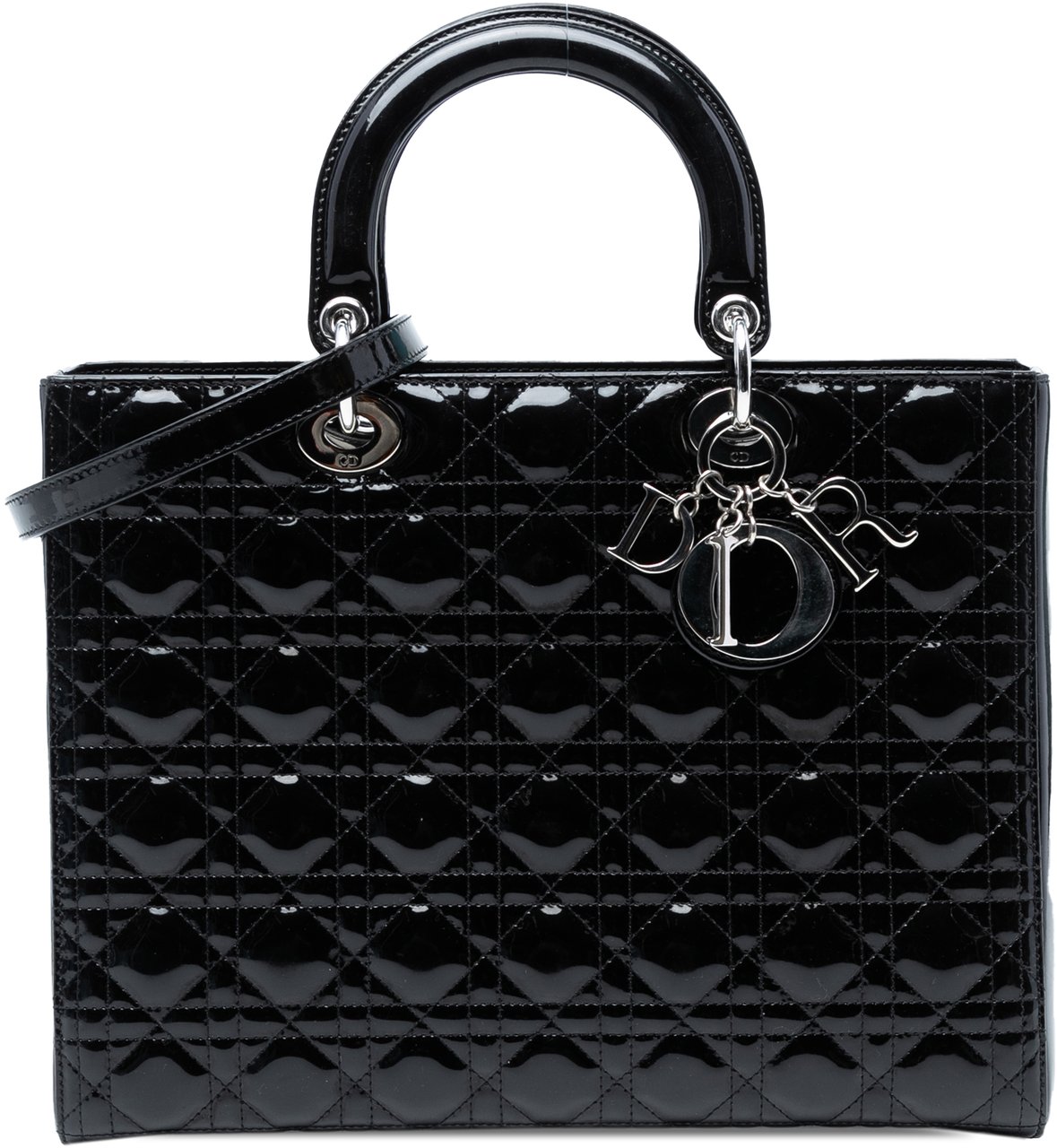 Dior Large Patent Cannage Lady Dior Zwart