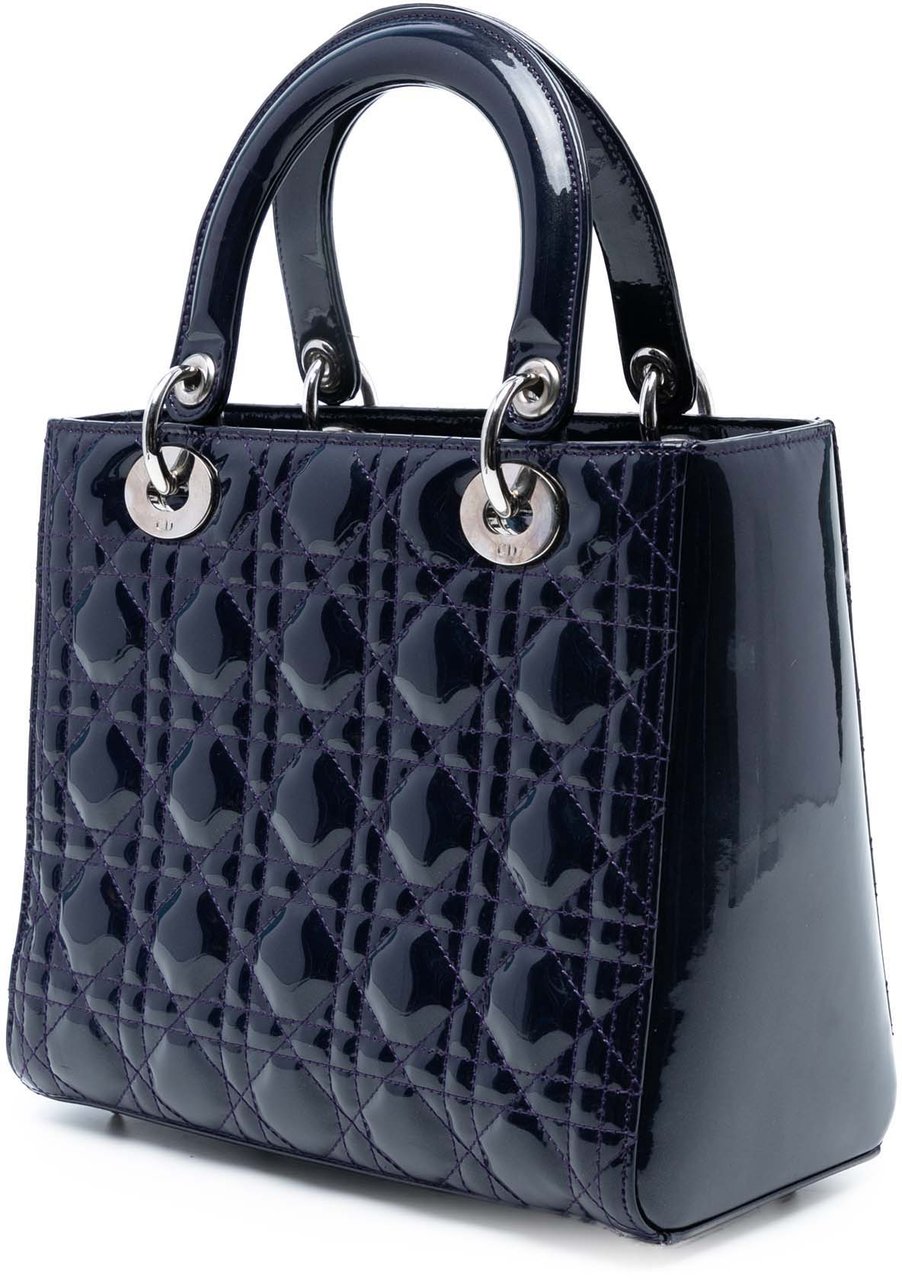 Dior Medium Patent Cannage Lady Dior Blauw