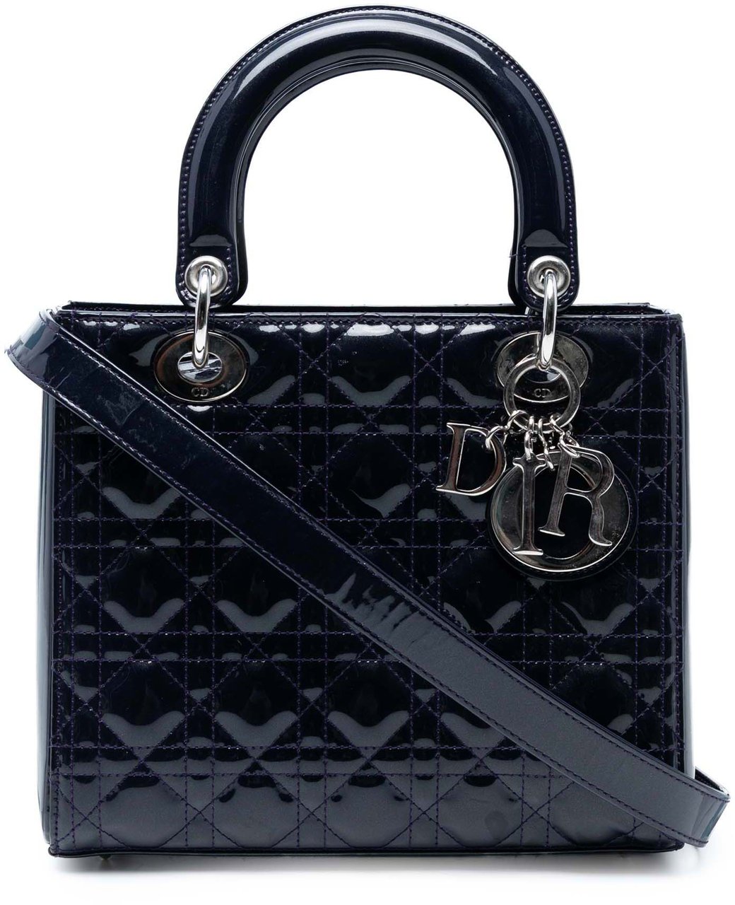 Dior Medium Patent Cannage Lady Dior Blauw