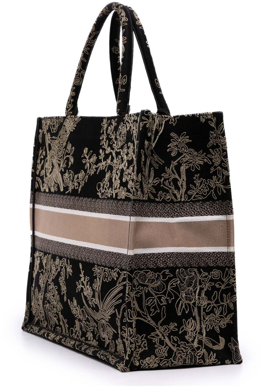 Dior Large Canvas Embroidered Jardin d'Hiver Book Tote Zwart