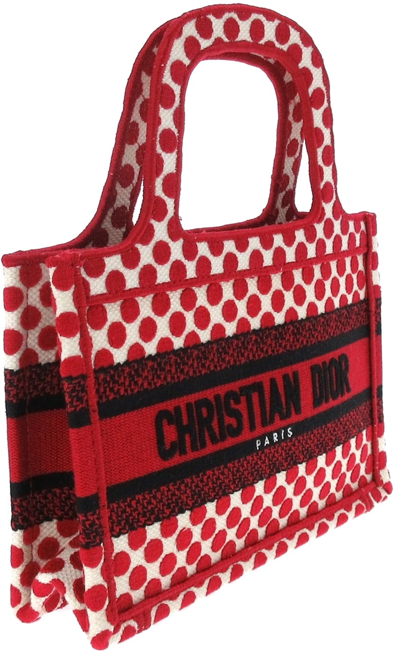 Dior DiorAmour Mini Embroidered Canvas Dots Book Tote Rood