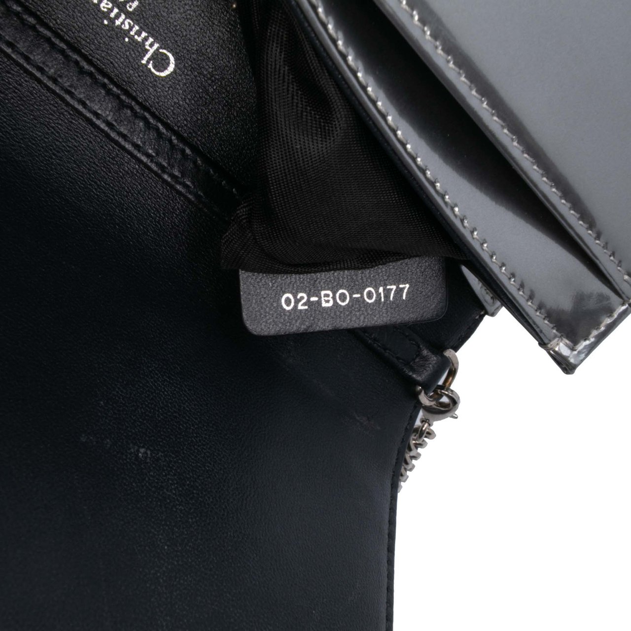 Dior Metallic Patent Microcannage Diorama Wallet on Chain Zilver