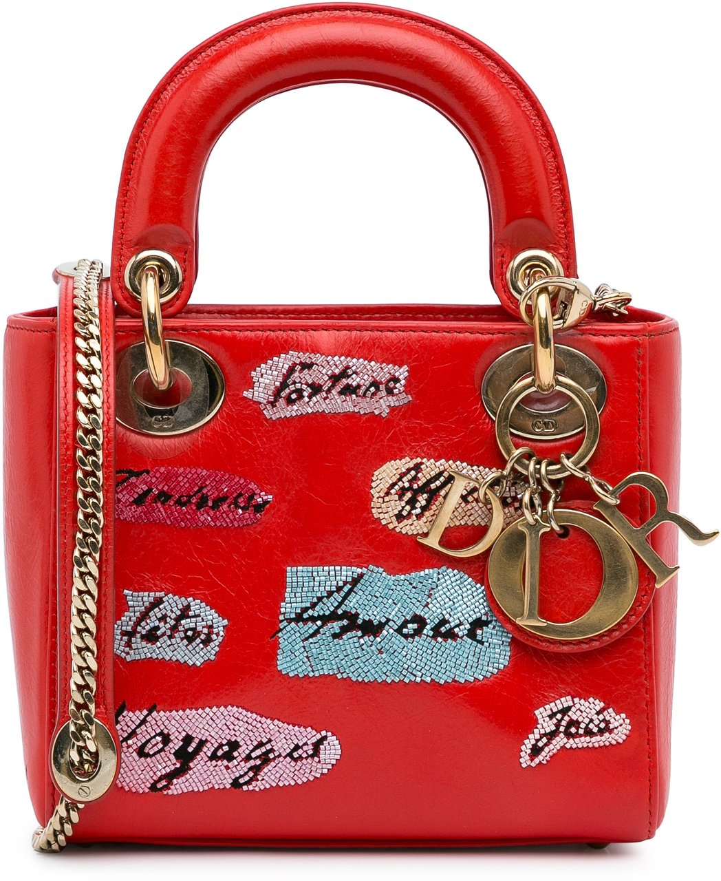 Dior Mini Calfskin Sequin Embellished Lady Dior Rood