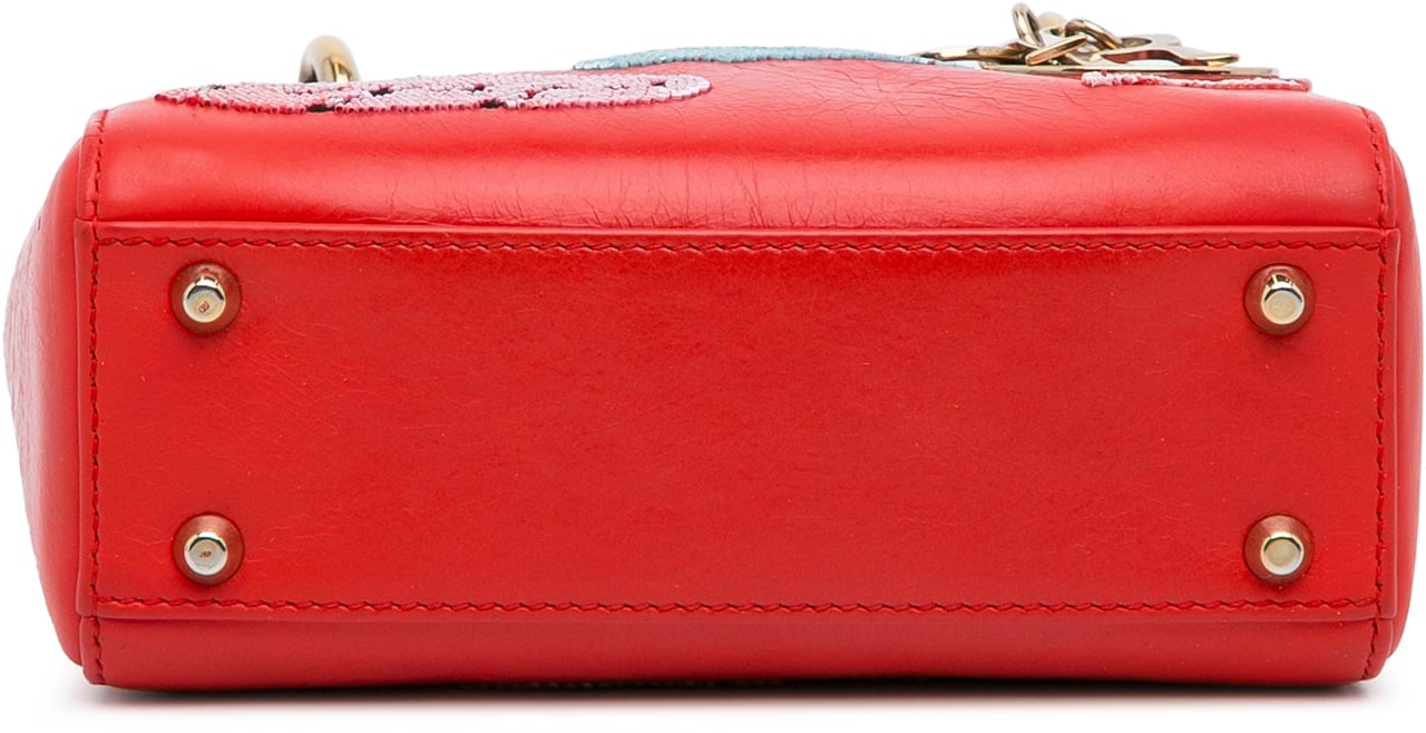 Dior Mini Calfskin Sequin Embellished Lady Dior Rood