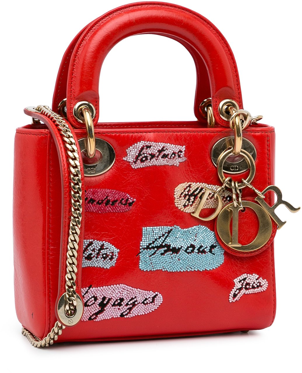 Dior Mini Calfskin Sequin Embellished Lady Dior Rood
