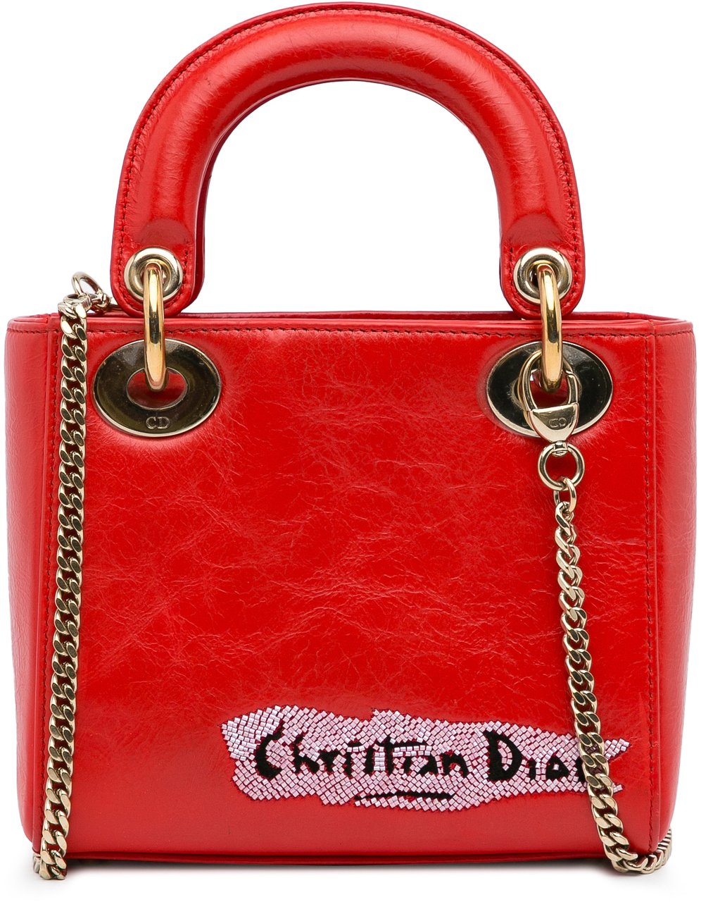 Dior Mini Calfskin Sequin Embellished Lady Dior Rood