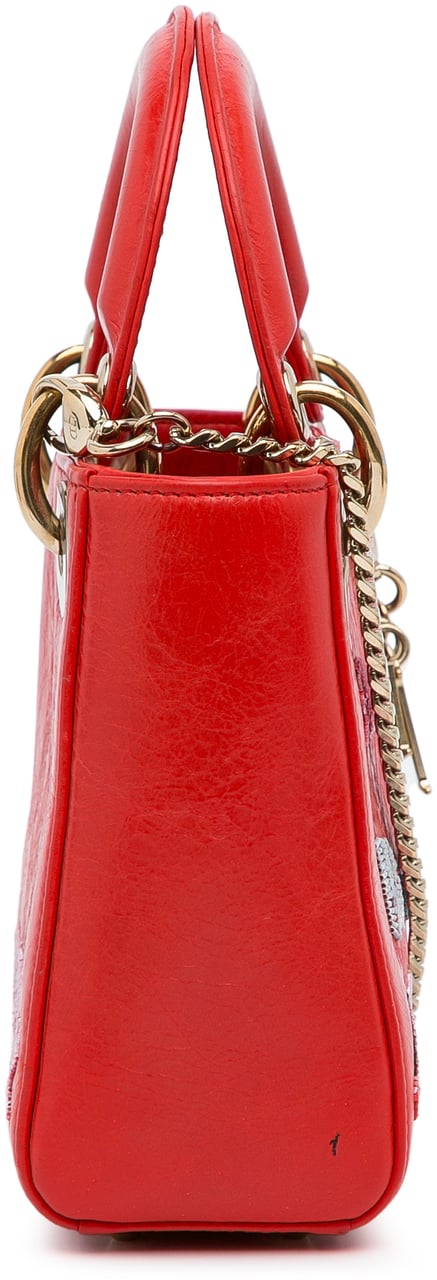 Dior Mini Calfskin Sequin Embellished Lady Dior Rood